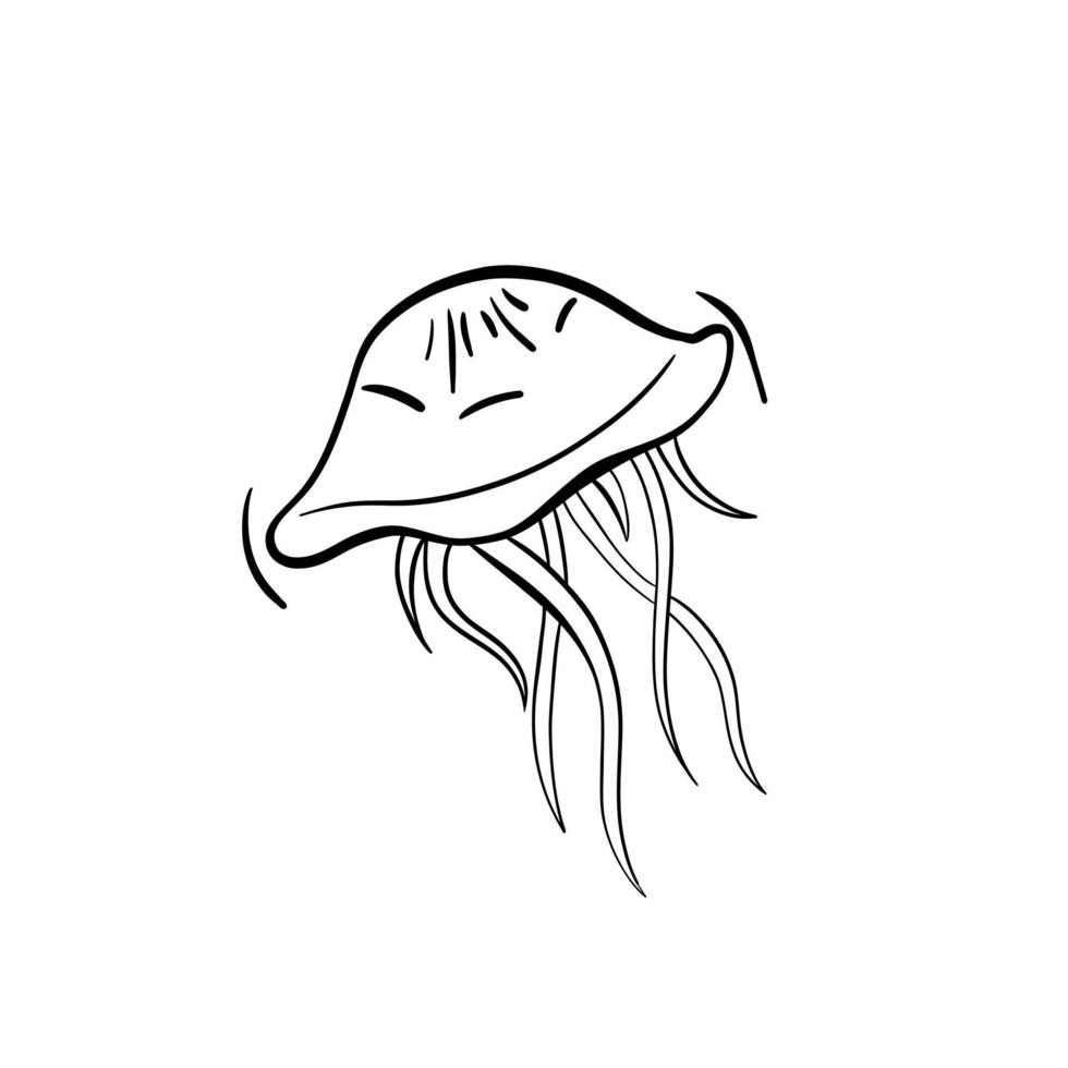 icono de medusas de dibujos animados de doodle de vector de contorno negro