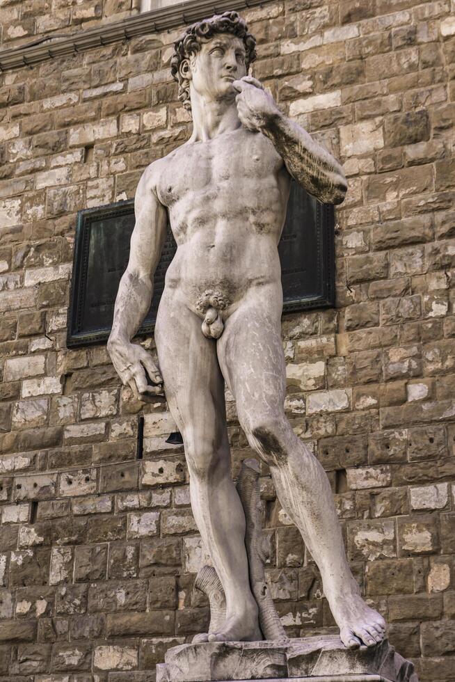 Reproduction of Michelangelo statue David in front of Palazzo Vecchio in Florence photo