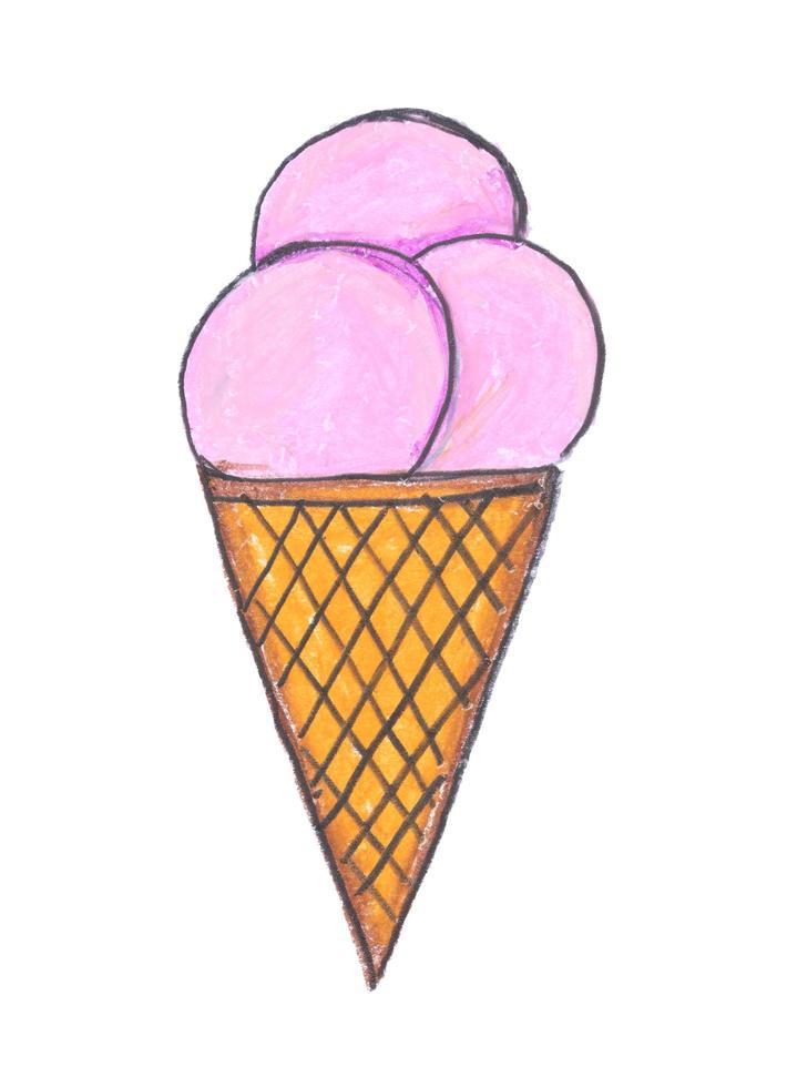 Icecream drawing with crayon on white background photo