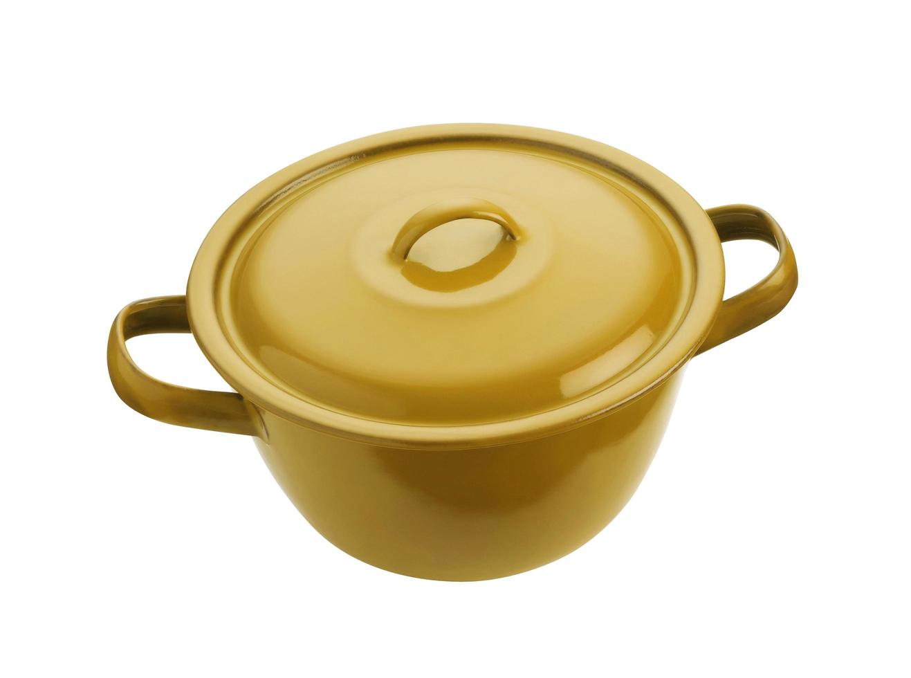 enamel soup pot on white background photo