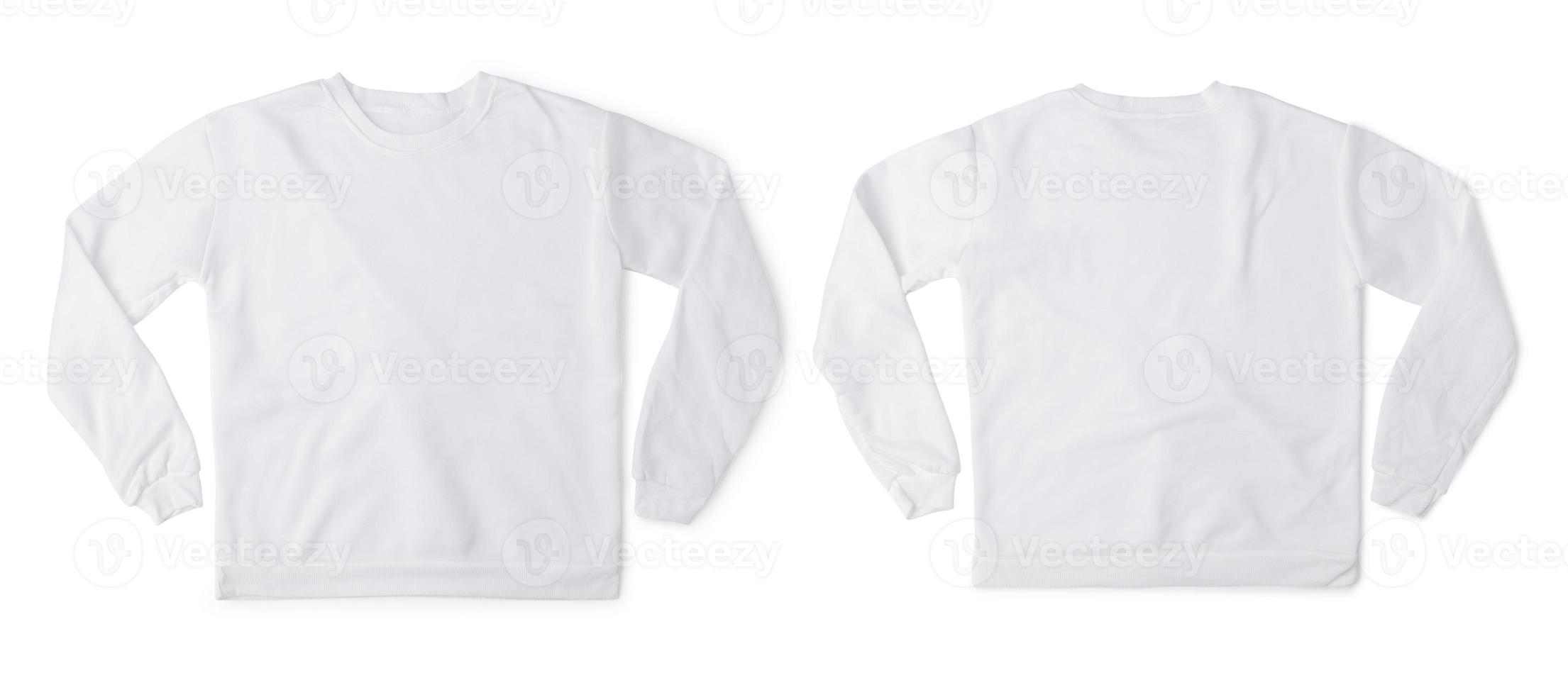 White sweatshirt mockup front and back used as design template, isolated on white background with clipping path photo