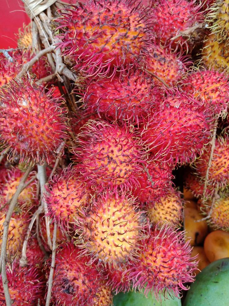 Close up portrait, texture of rambutan for background necessity, selective focus photo