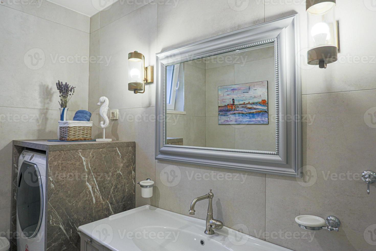 Bathroom sink with water tap  in vacation house photo