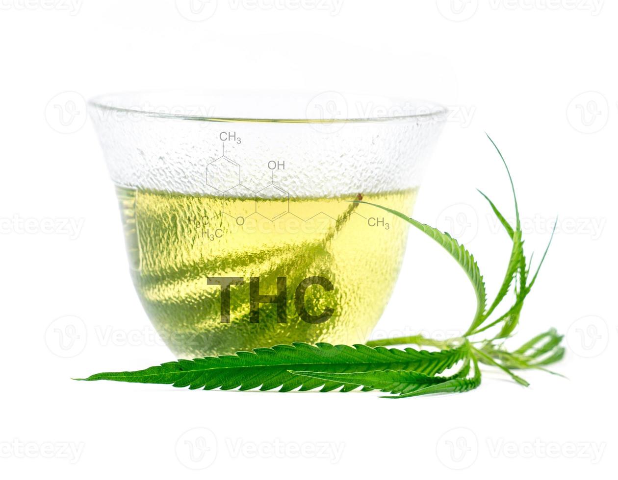 marijuana herbal tea with cbd and thc symbol photo