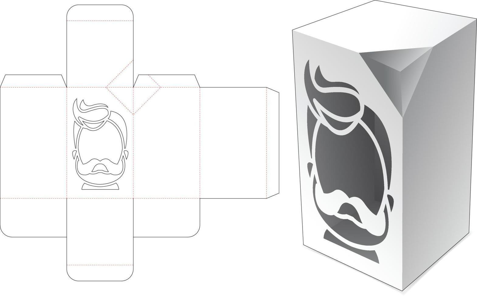 Chamfered packaging with hipster man window die cut template vector