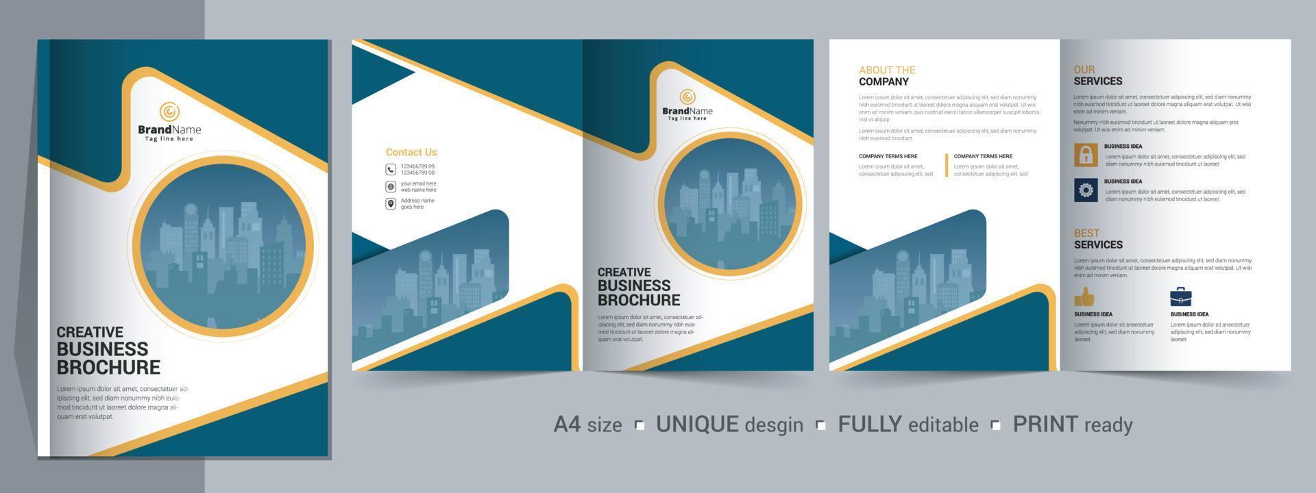 plantilla de folleto corporativo bi-fold, catálogo, diseño de plantilla de folleto. totalmente editable. vector