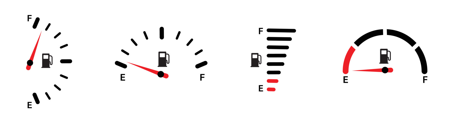 Fuel gauge indicator. Gas tank. Different dashboard auto panel