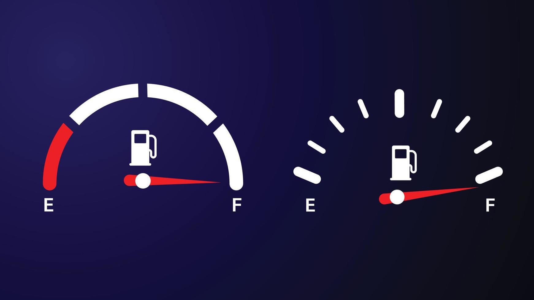 Fuel gauge indicator. Gas tank. Different dashboard auto panel