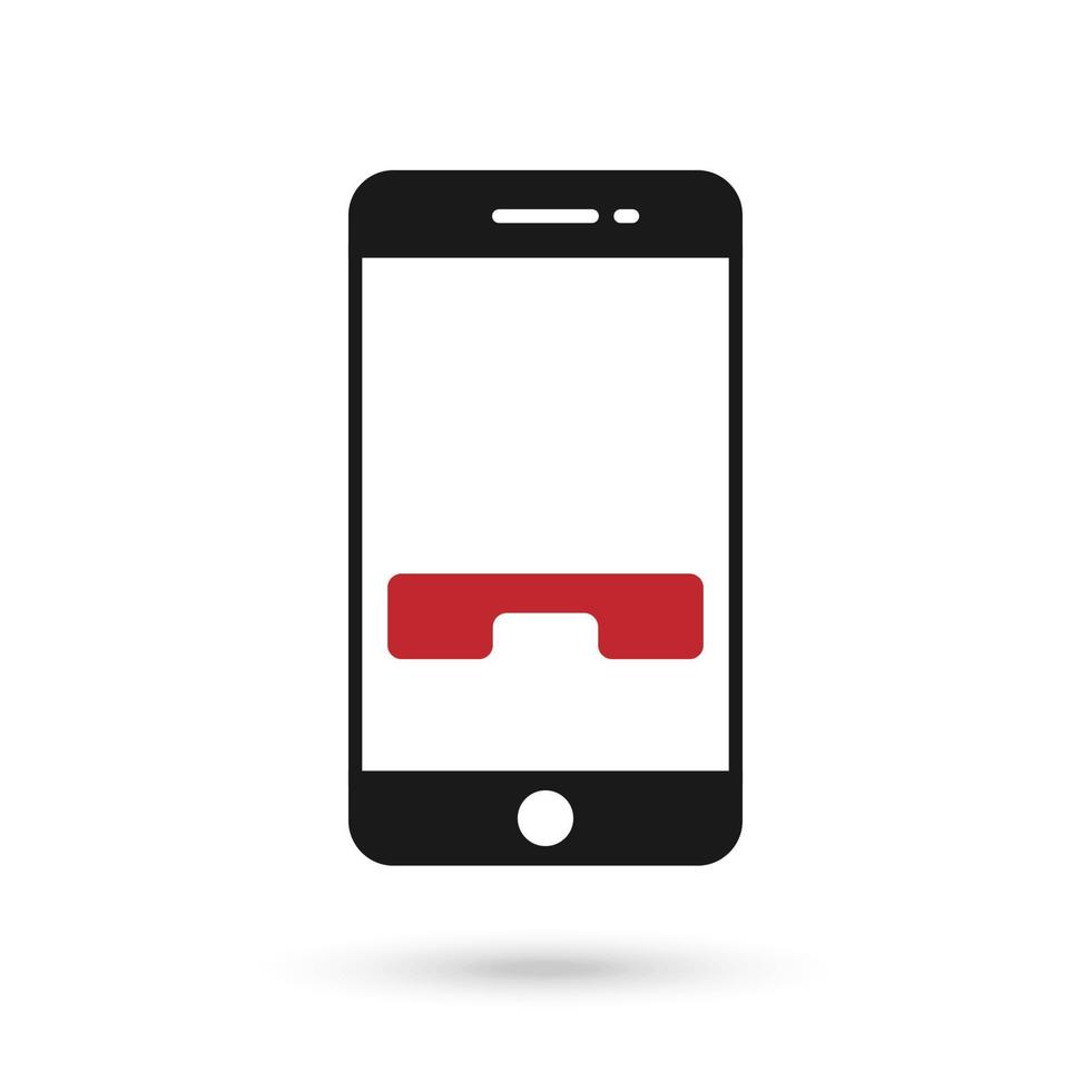 Mobile phone with cancel call button flat design icon. vector