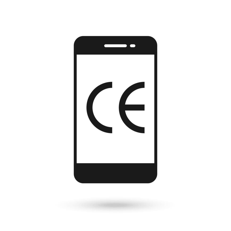 Mobile phone flat design icon with CE mark sign. vector
