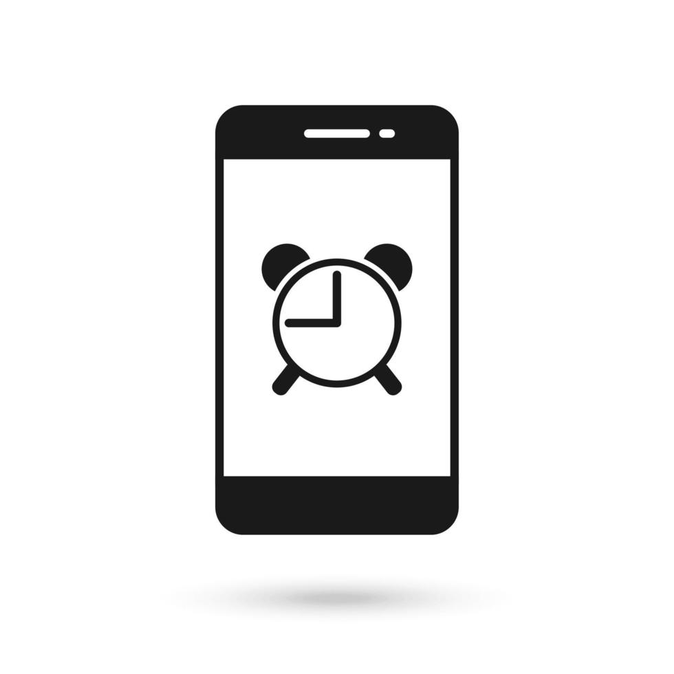 Mobile phone with Alarm clock flat design icon. vector