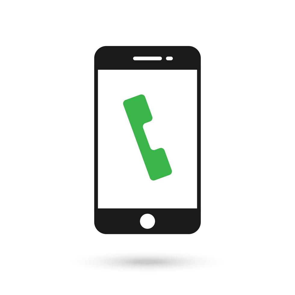 Mobile phone with call button flat design icon. vector