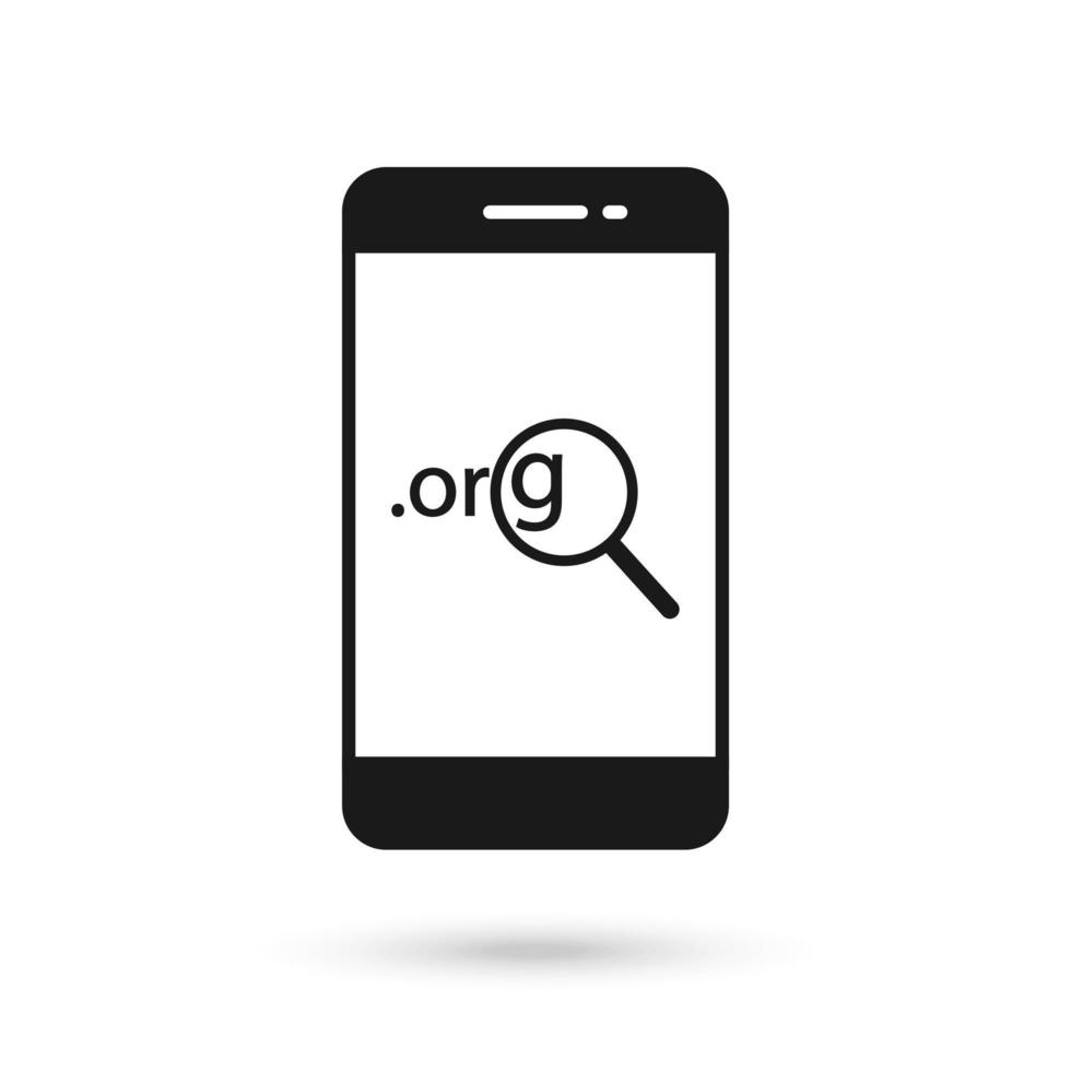 icono de diseño plano de teléfono móvil con icono de punto org y signo de lupa. vector