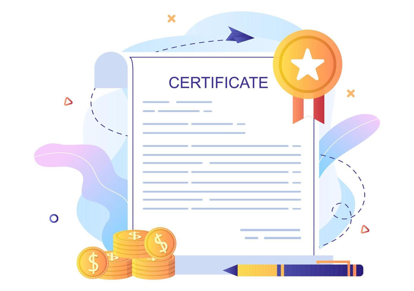 Certificate Document Icon with License Badge, Diploma and Medal for Website, Poster or Brochure Background Vector Illustration