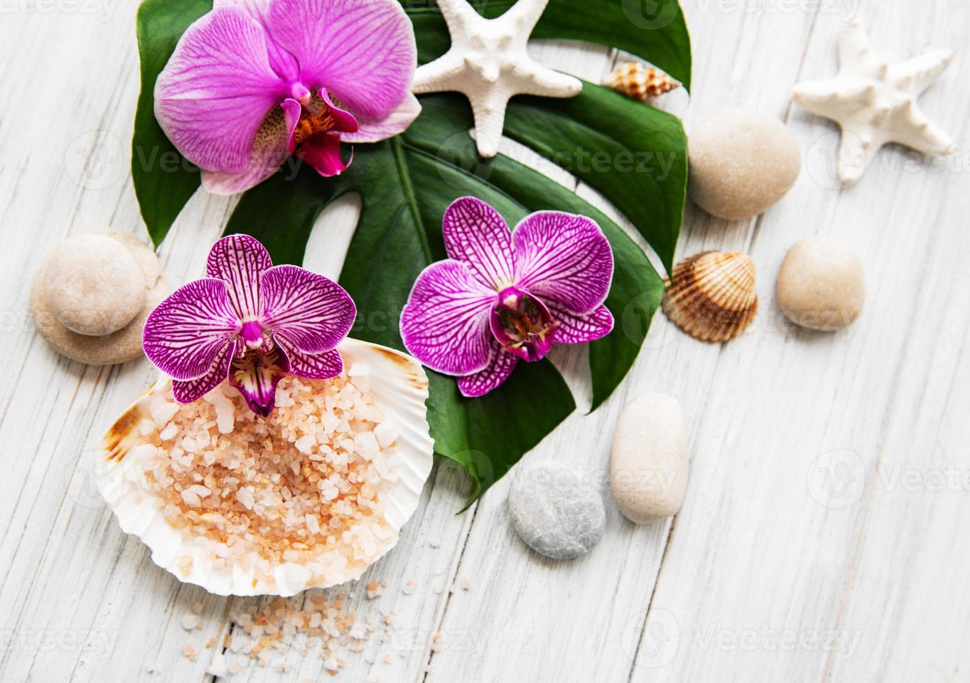 Natural spa ingredients with orchid flowers photo