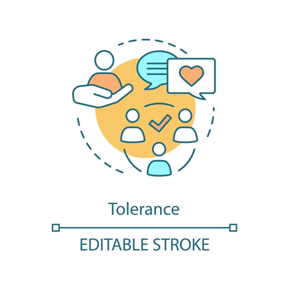 Tolerance concept icon. Corporate social responsibility. Volunteering and charity. Empathy idea thin line illustration. Vector isolated outline drawing. Editable stroke