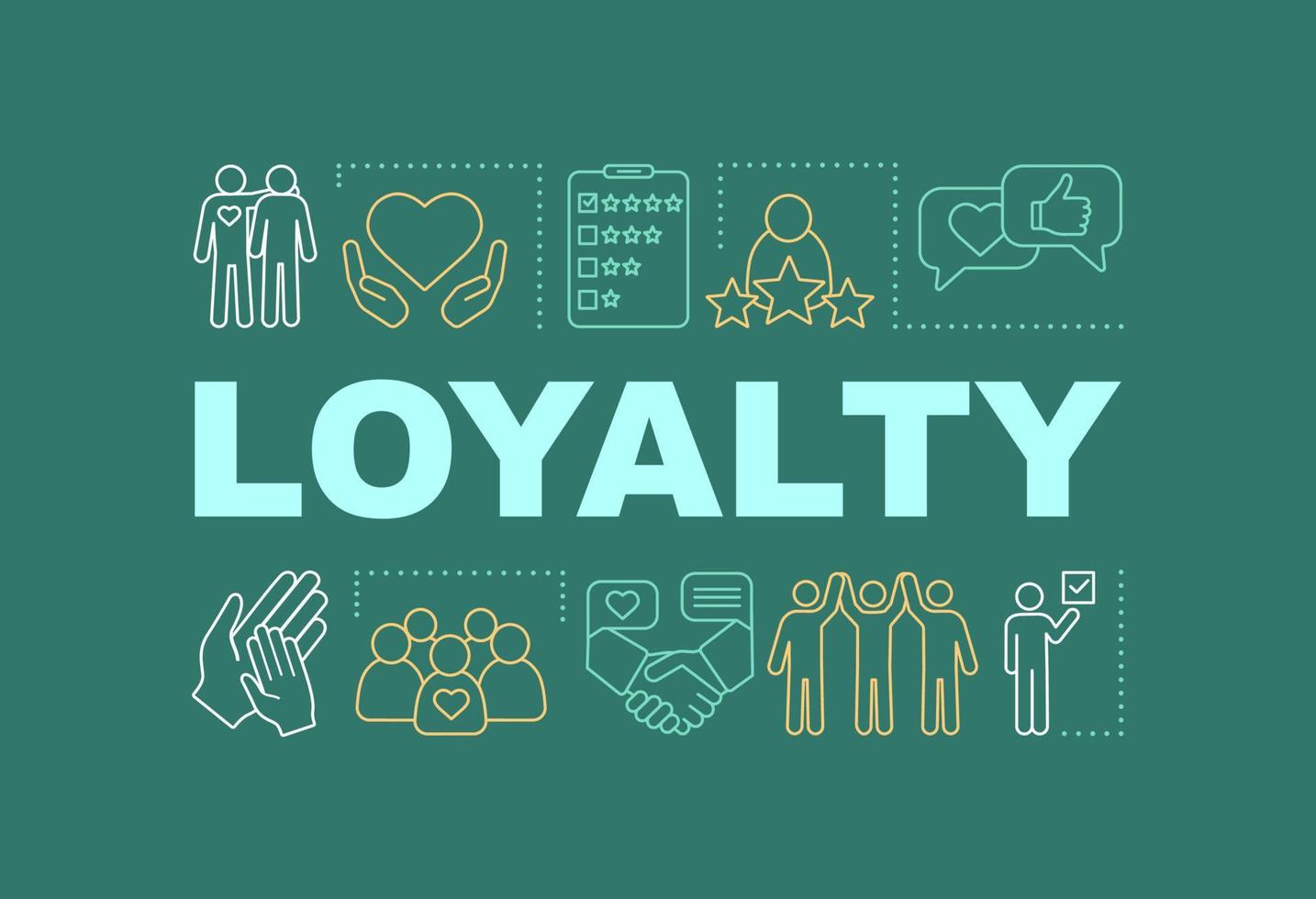 Loyalty word concepts banner. Glory, popularity. Leadership. Social relationship. Presentation, website. Isolated lettering typography idea, linear icons. Famous person. Vector outline illustration