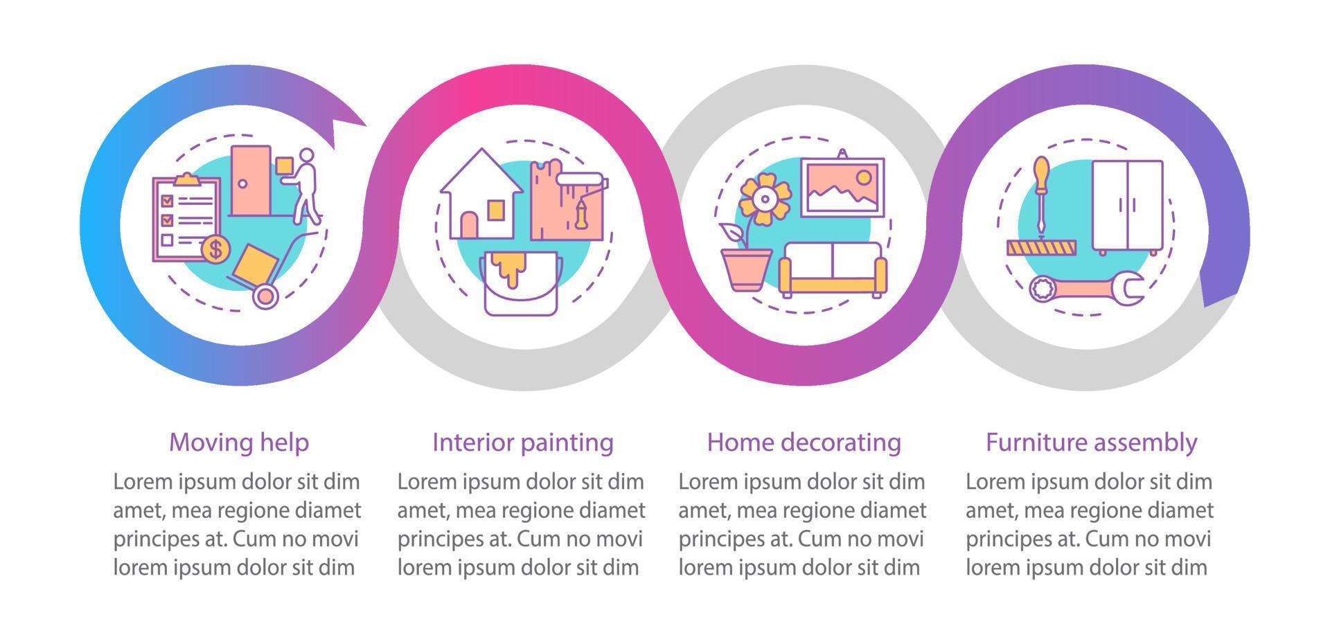 Home services vector infographic template. Interior painting. Business presentation design elements. Data visualization, four steps and options. Process timeline chart. Workflow layout, linear icons