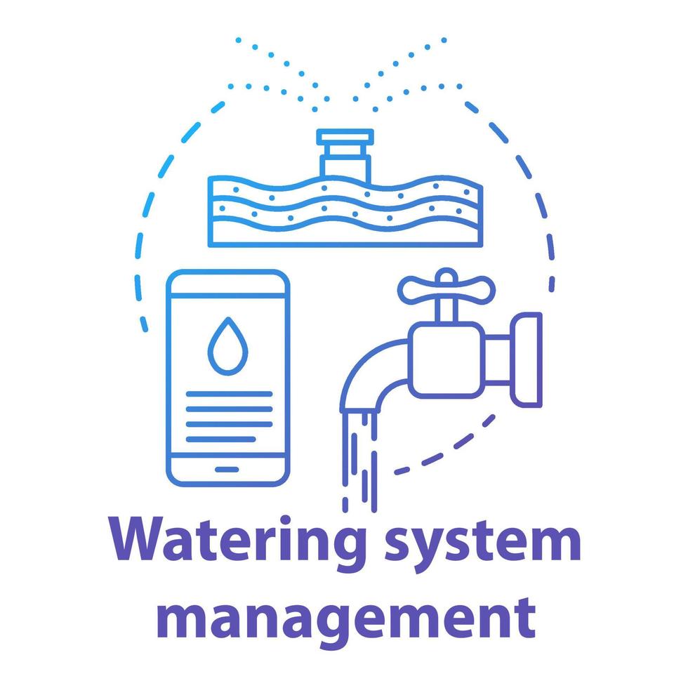 Watering system management blue gradient concept icon. Smart house idea thin line illustration. Innovative technology for apartment. Home automation. Vector isolated outline drawing