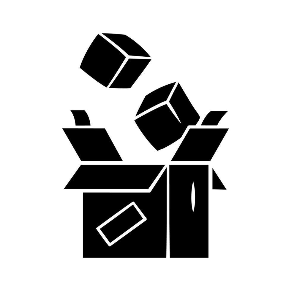 Parcel packing glyph icon. Order packaging. Cardboard box with goods. Postal service. Parcel delivery crate. Storage carton boxes. Silhouette symbol. Negative space. Vector isolated illustration
