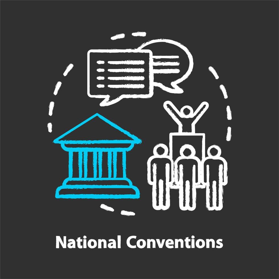 Elections chalk concept icon. Organised national conventions idea. Supporter, the voting public gathering. Social meeting, strike, protest action. Vector isolated chalkboard illustration