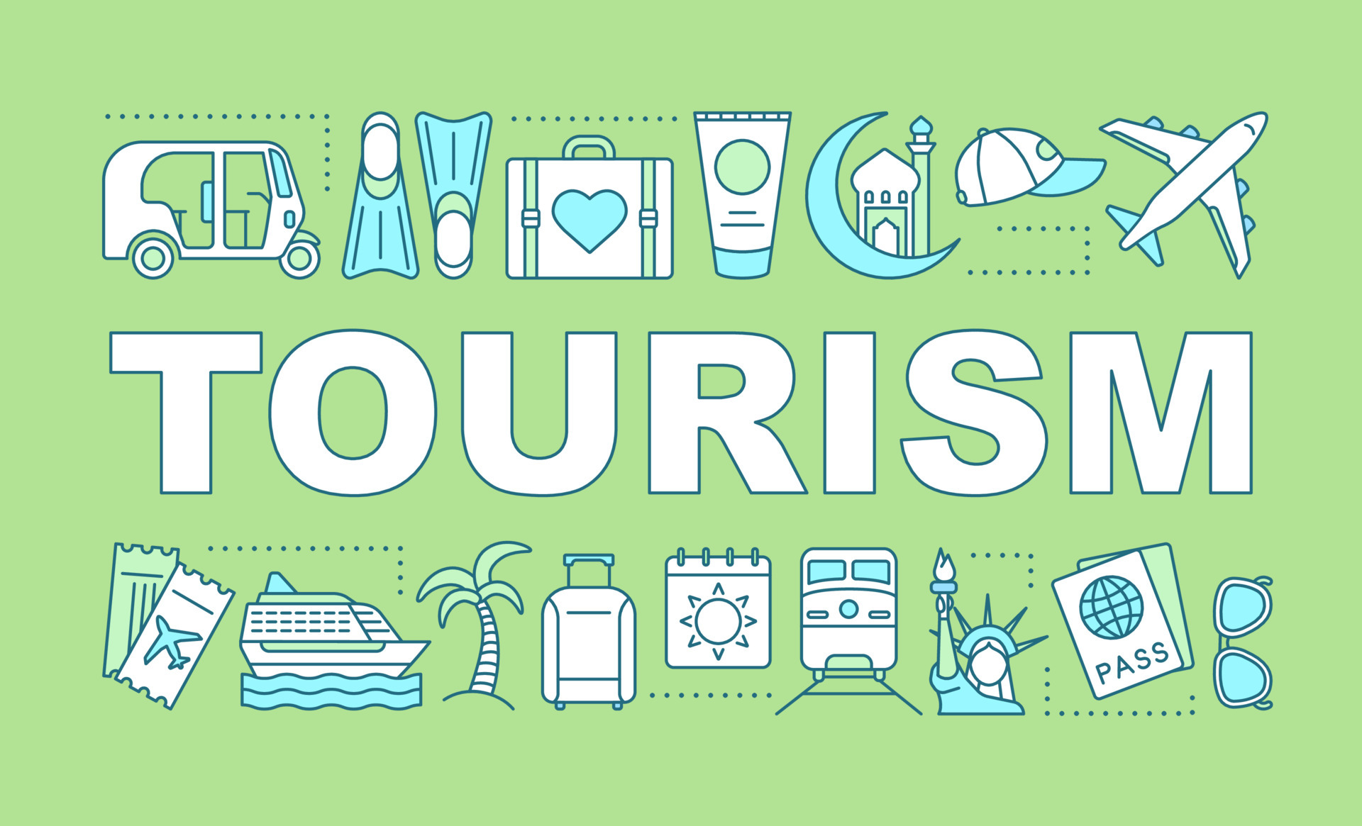 Tourism word concepts banner. Summer vacation. Resort. Trip, adventure
