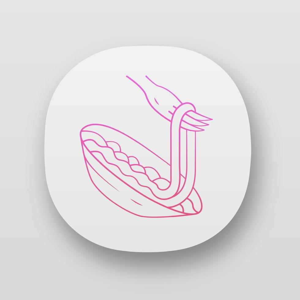 Pasta on fork app icon. Spaghetti, macaroni, noodle. Traditional italian food. Natural eating. Restaurant, cafe menu. Web or mobile applications. Vector isolated illustrations
