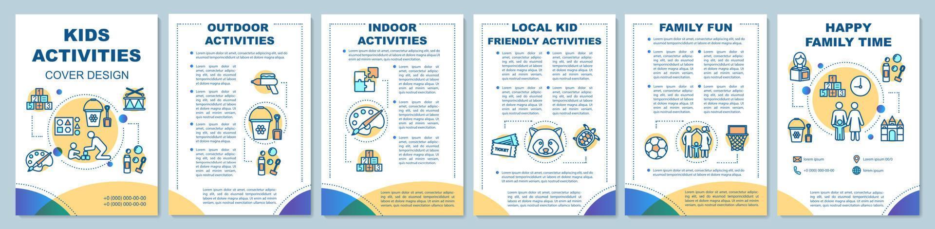 Kids activities brochure template layout. Flyer, booklet, leaflet print design with linear illustrations. Happy family time. Vector page layouts for magazines, annual reports, advertising posters