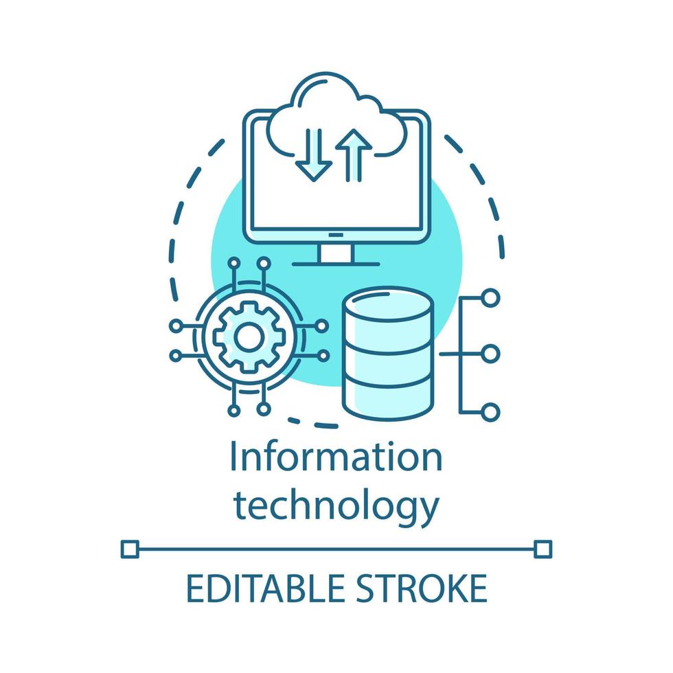 Information technology concept icon. Computer science. Structuring, storing, retrieving, and sending information idea thin line illustration. Vector isolated outline drawing. Editable stroke