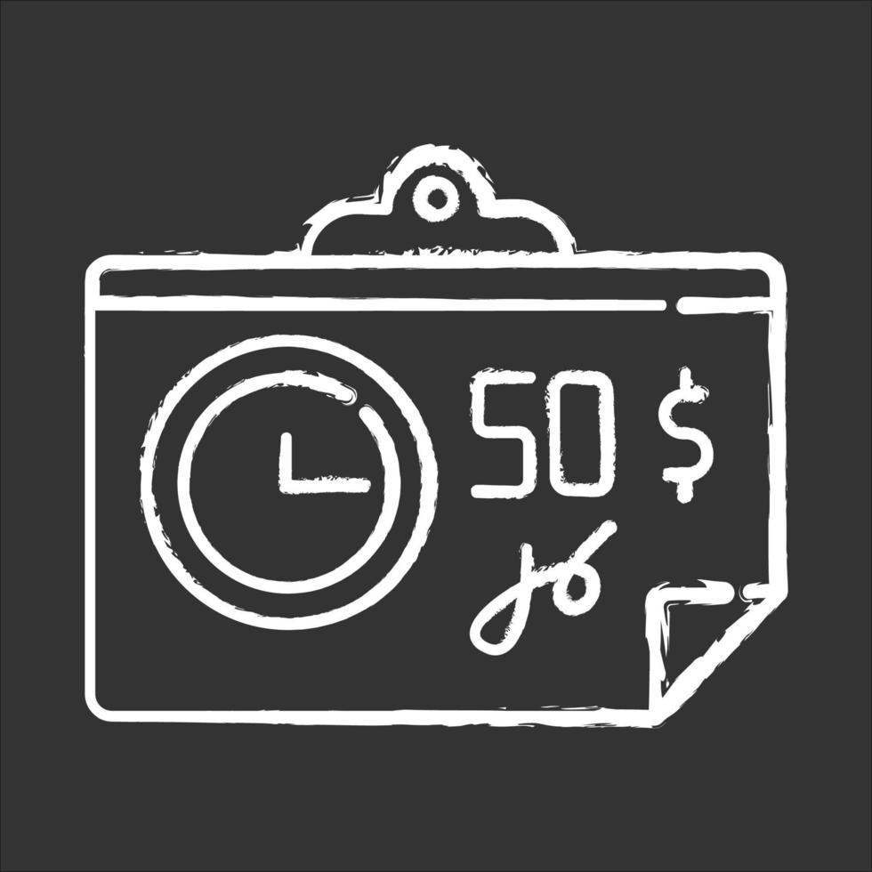 Paying for credit chalk icon. Repaying loan mothly. Bill, tax, receipt with price. Financial report. Economy. Investment, budget planning. Tracking expenses. Isolated vector chalkboard illustration
