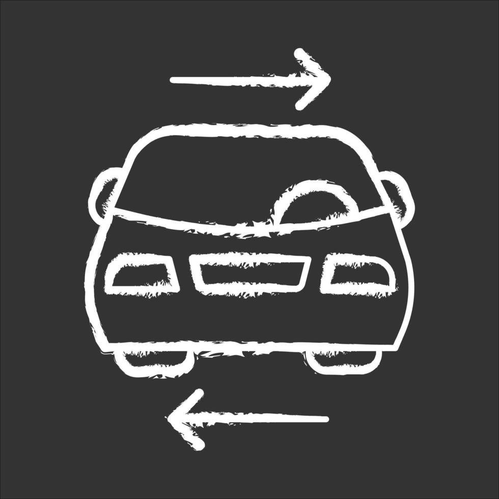Shared car service chalk icon. Vehicle for rent. Carpooling. Ride sharing. Carshare. Lift sharing. Shared mobility. Road transport. Driver work. Parking. Isolated vector chalkboard illustration