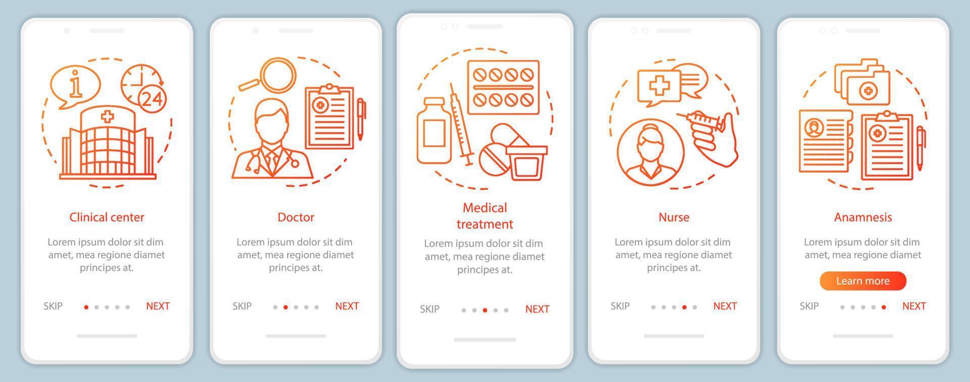 Medicine and healthcare onboarding mobile app page screen with linear concepts. Call, select, pay, receive, enjoy. Steps graphic instructions. UX, UI, GUI vector template with illustrations