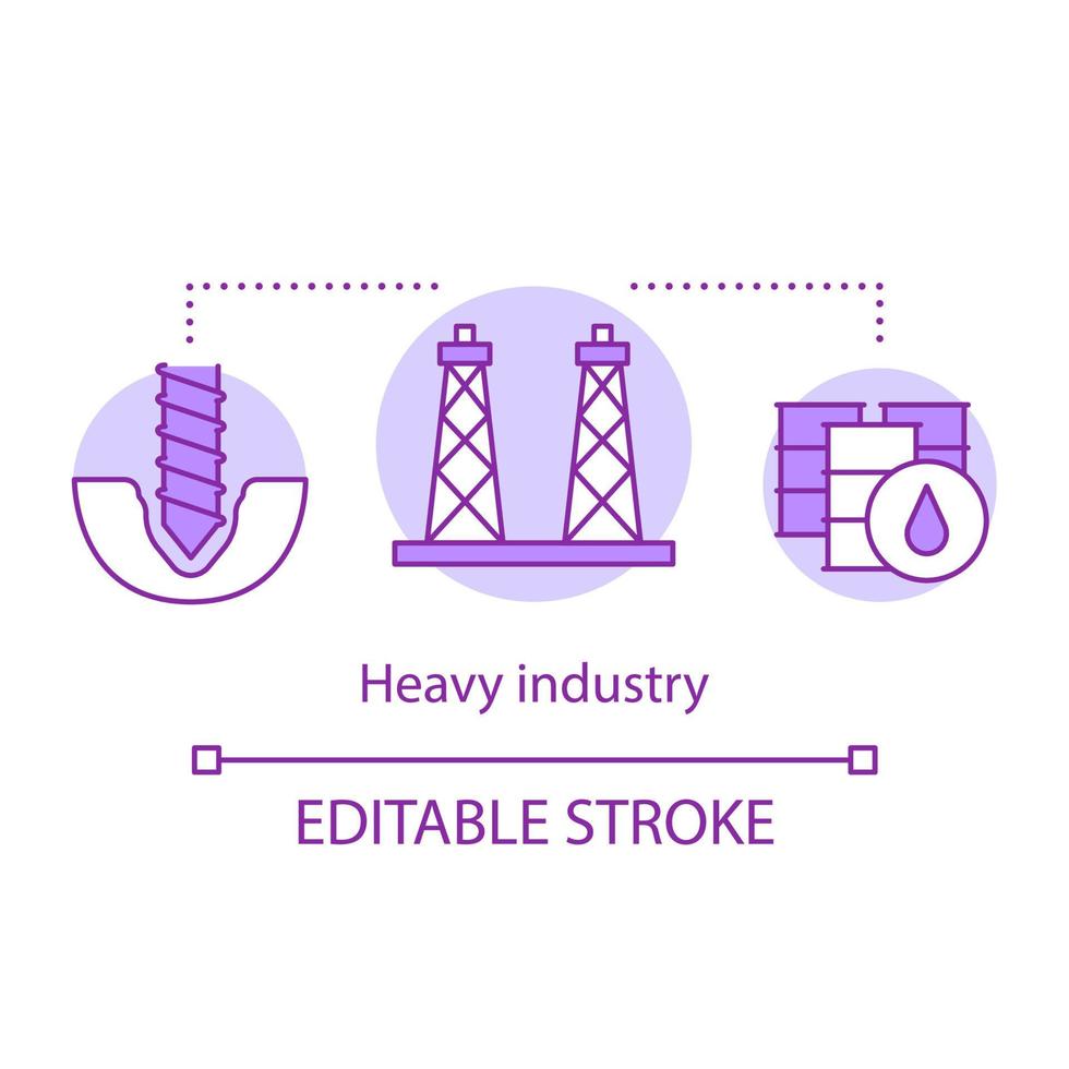 icono del concepto de industria pesada. Ilustración de línea fina de idea de procesamiento y fabricación. sector industrial. industria a gran escala. dibujo de contorno aislado vectorial. trazo editable vector