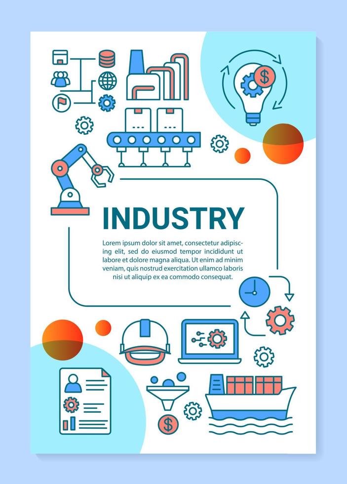 Industry brochure template layout. Productive enterprise. Flyer, booklet, leaflet print design with linear illustrations. Vector page layouts for magazines, annual reports, advertising posters