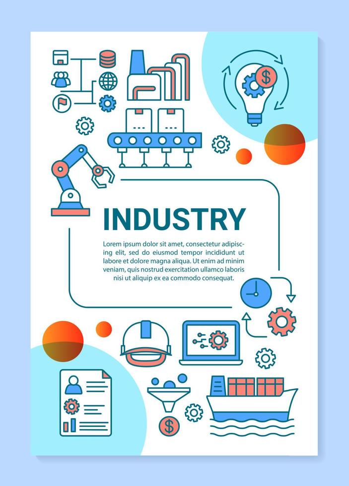 diseño de plantilla de folleto de industria. empresa productiva. folleto, folleto, diseño de impresión de folletos con ilustraciones lineales. diseños de páginas vectoriales para revistas, informes anuales, carteles publicitarios vector