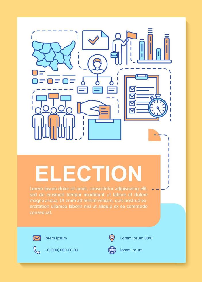 Election brochure template layout. Holding presidential voting. Flyer, booklet, leaflet print design with linear illustrations. Vector page layouts for magazines, annual reports, advertising posters