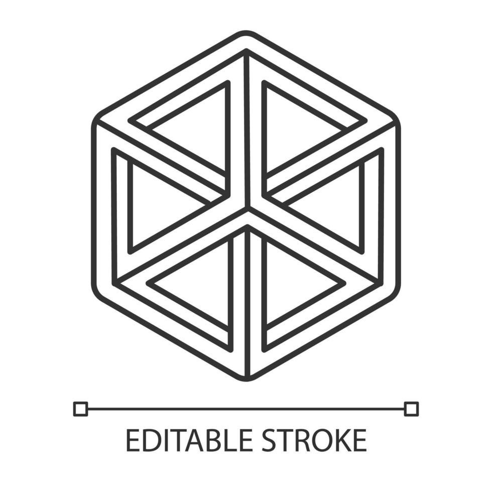 Optical illusion puzzle linear icon. Paradox. Mental exercise. Challenge. Ingenuity test. Visual brain teaser. Thin line illustration. Contour symbol. Vector isolated outline drawing. Editable stroke