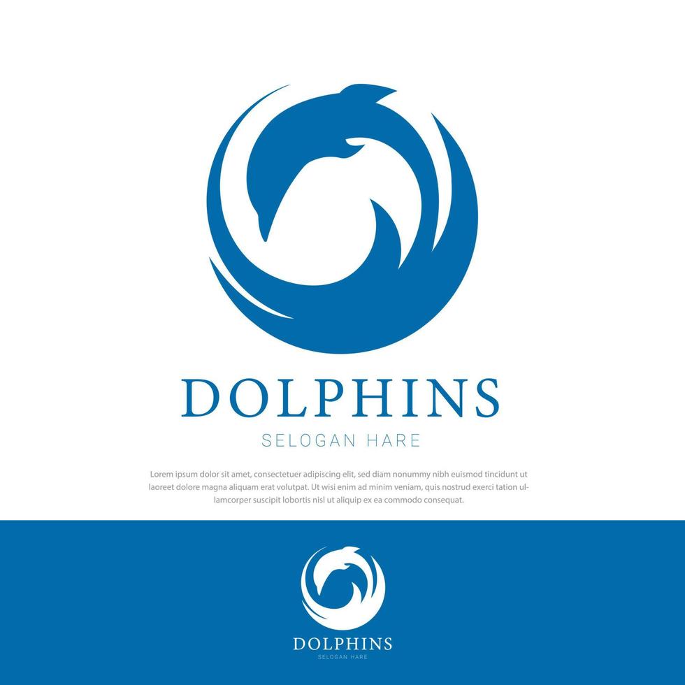 Dolphin abstract logo jumping wavy vector illustration design