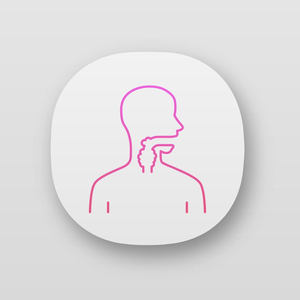 Ill throat app icon. Angina, tonsillitis. People disease. Upper section of alimentary canal. Gastrointestinal tract. Web or mobile applications. Vector isolated illustrations