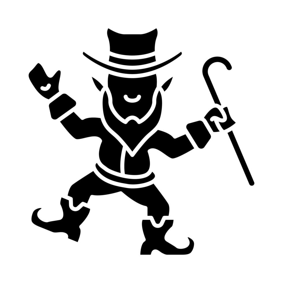 Leprechaun glyph icon. Irish mythology character. Saint Patricks Day silhouette symbol. Negative space. Vector isolated illustration
