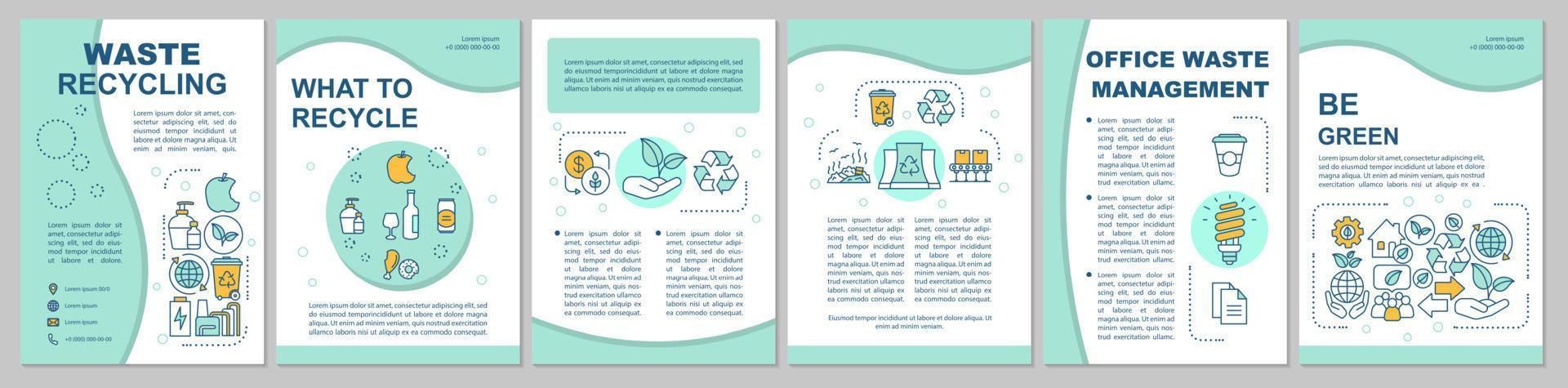 Diseño de plantilla de folleto de reciclaje de residuos. cuidado del medio ambiente. folleto, folleto, diseño de impresión de folletos con ilustraciones lineales. diseños de páginas vectoriales para revistas, informes anuales, carteles publicitarios vector