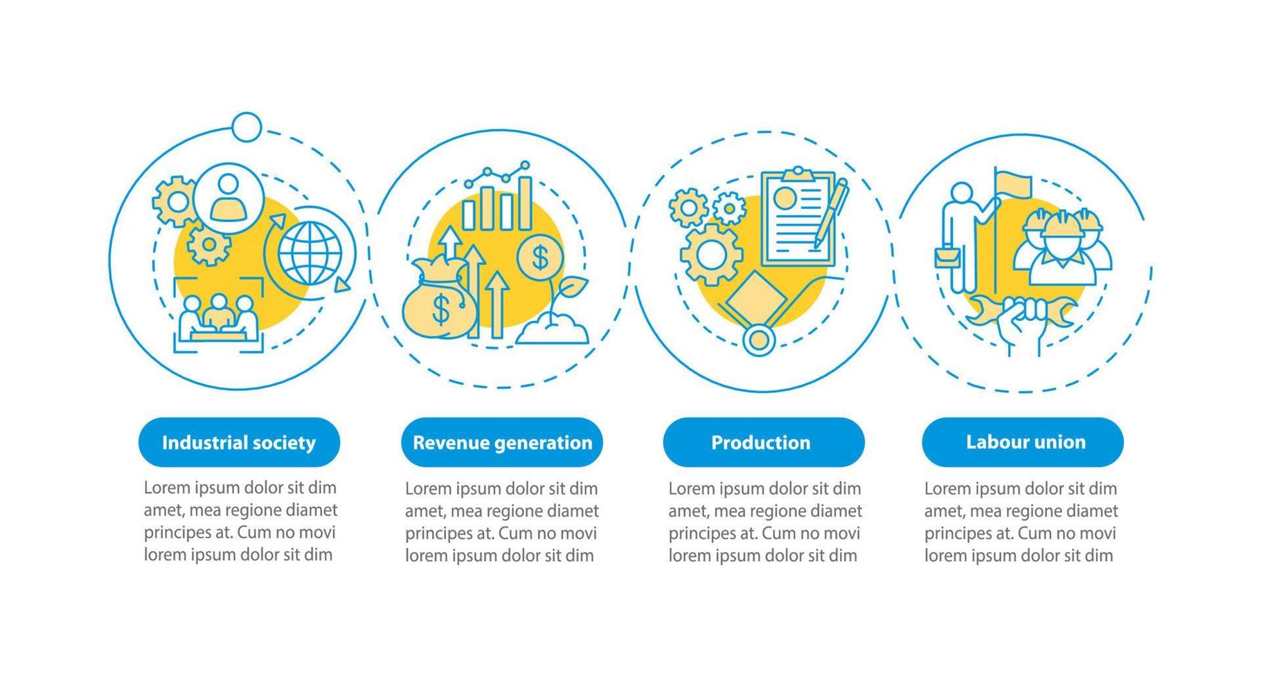 Production process vector infographic template. Business presentation design elements. Data visualization with four steps and options. Process timeline chart. Workflow layout with linear icons