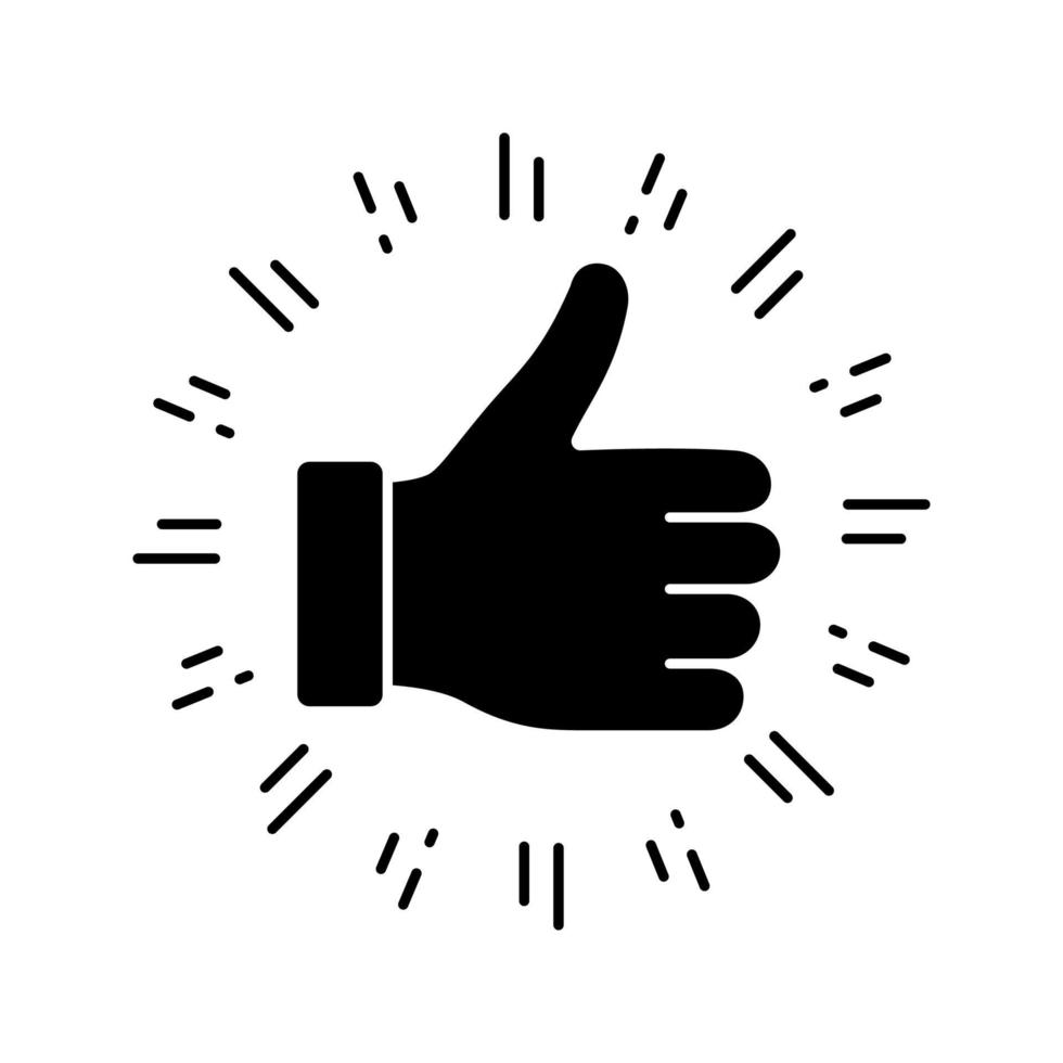 Thumbs up glyph icon. Silhouette symbol. Social media like. Good, cool, ok hand gesture. Rating, ranking. Accept button. Negative space. Vector isolated illustration