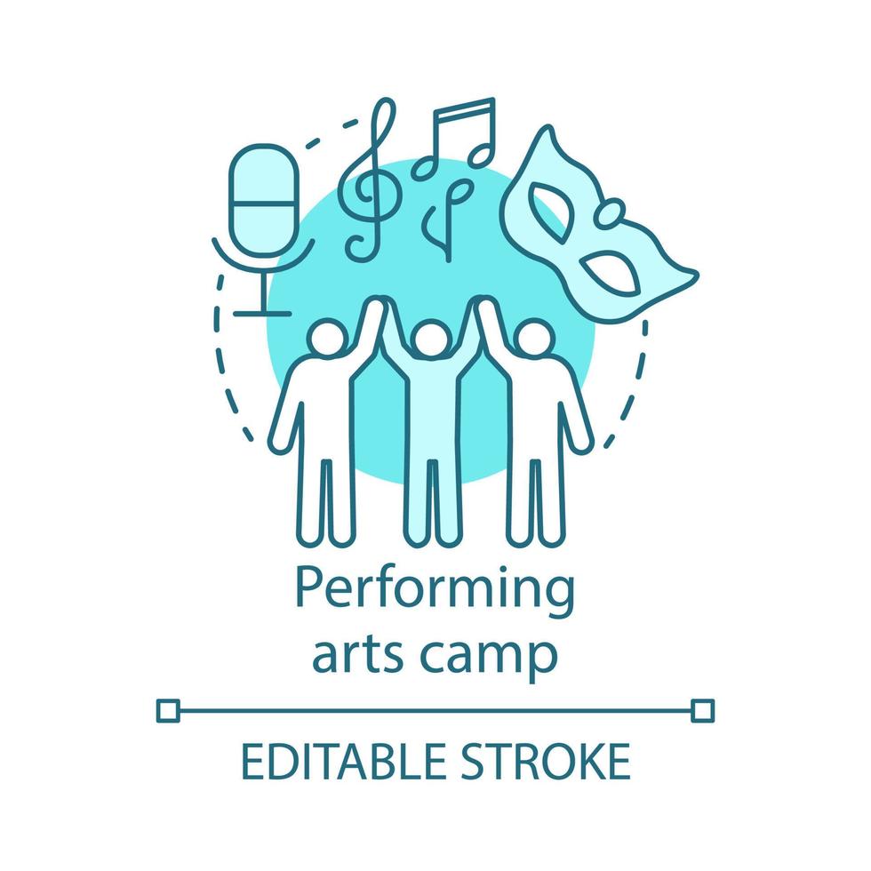 Performing arts camp concept icon. Artistic, creative personalities community, club idea thin line illustration. Theatre, movie acting amateurs. Vector isolated outline drawing. Editable stroke