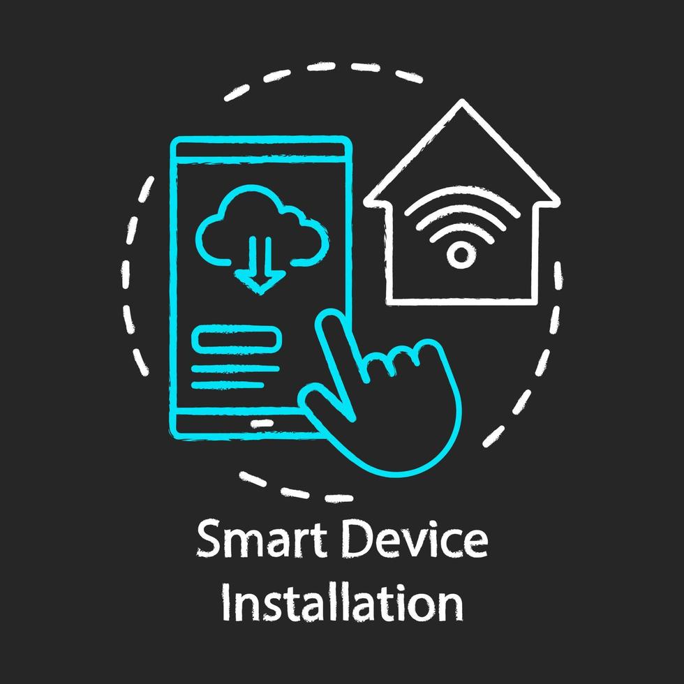 Smart device installation chalk concept icon. Home service for electronic devices idea. Smart home controller. Home automation system. Vector isolated chalkboard illustration