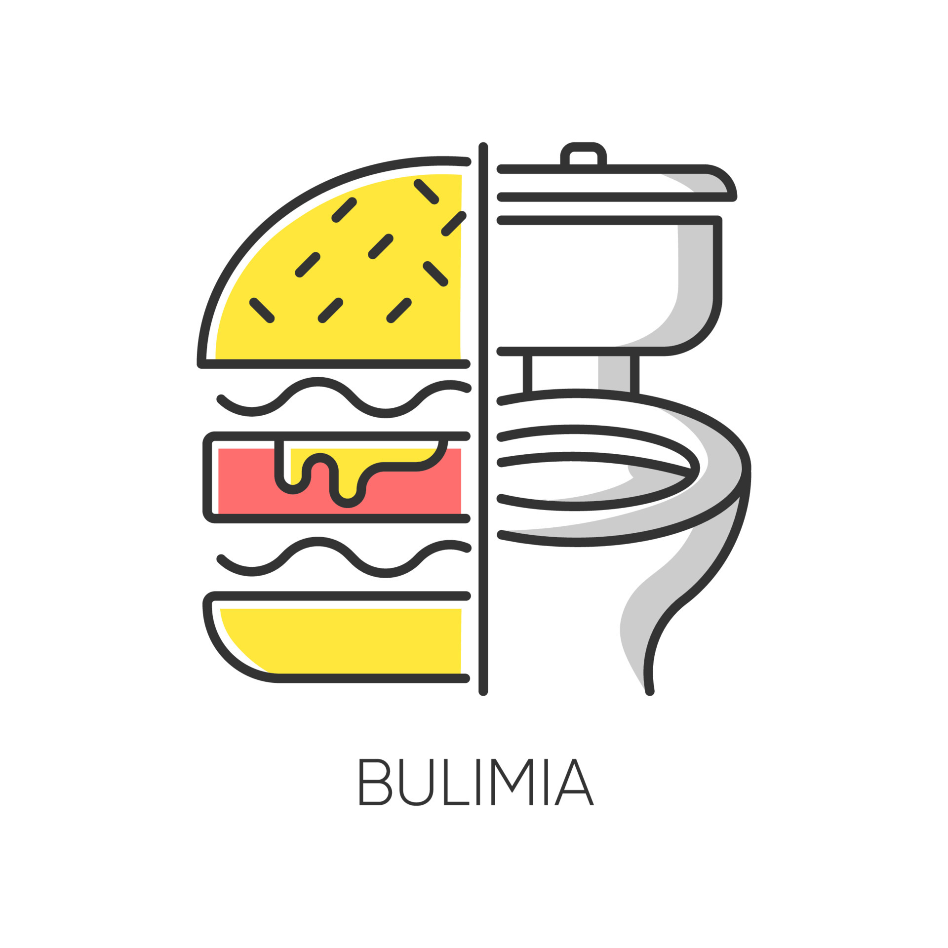 Bulimia color icon. Eating disorder. Depression and anxiety. Vomiting food in bathroom