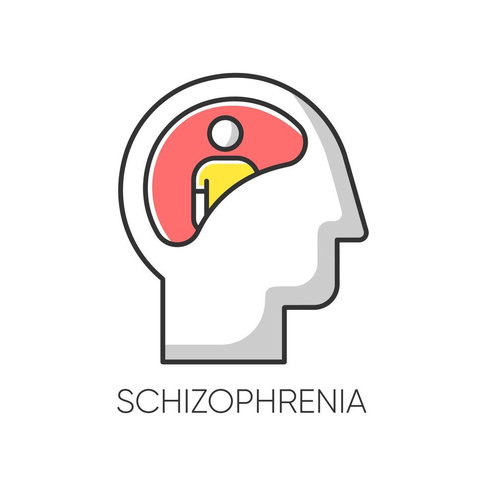 Schizophrenia color icon. Unclear thinking. Confused mind. Mental disorder. Paranoia and anxiety. Abnormal behaviour. Clinical psychology. Psychiatric illness. Isolated vector illustration