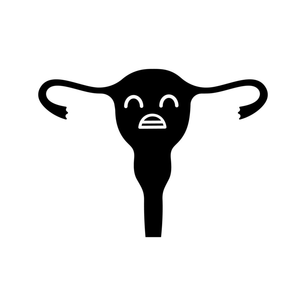 Sad uterus glyph icon. Womens diseases. Infertility. Unhealthy female reproductive system. Silhouette symbol. Negative space. Vector isolated illustration