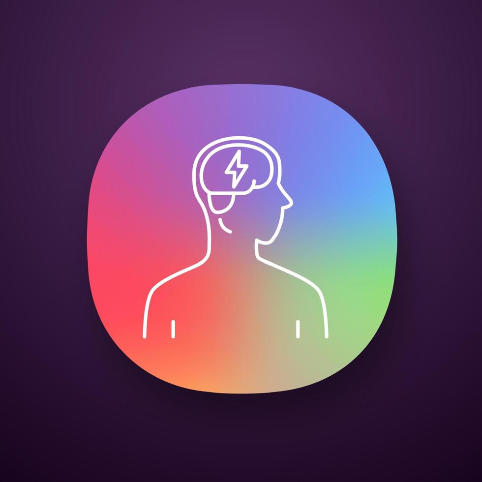 Ill brain app icon. Dementia, stroke. Sore human organ. Unhealthy nervous system. Sick internal body part. Mental health. Web or mobile application. Vector isolated illustration