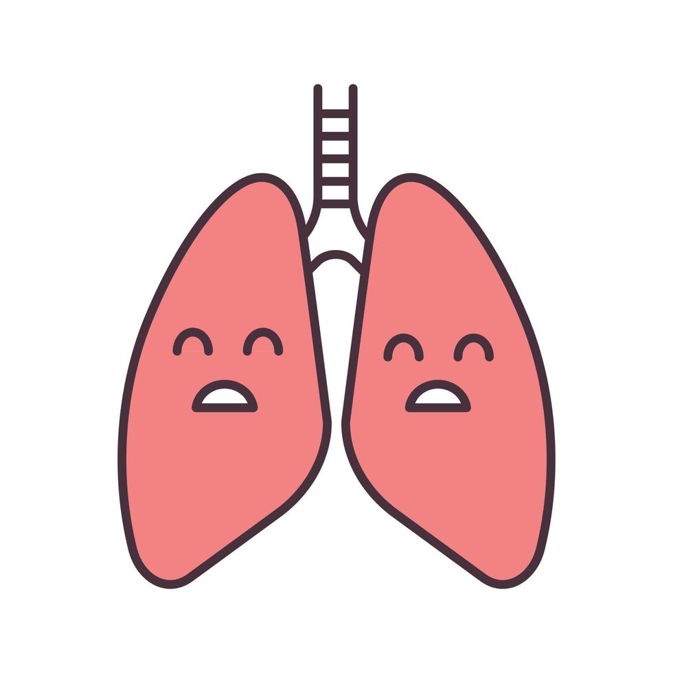 Sad human lungs color icon. Respiratory diseases, problems. Unhealthy pulmonary system. Isolated vector illustration